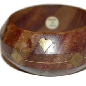 Hearts Diamonds Indian wood bangle 90s VTG